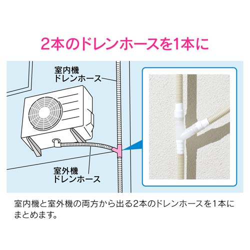 ガオナ エアコンドレンホース合流キット Yジョイント 2本のホースをまとめる 分岐 すっきり 追加用ホース GA-KW076