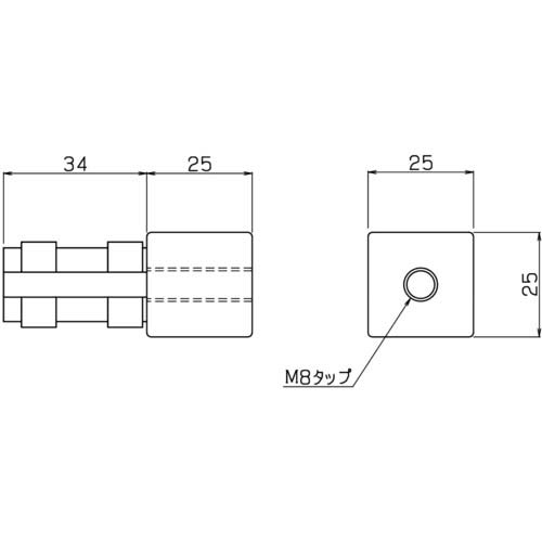 TRUSCO 25mmアルミフレーム用ジョイント 1方向 穴付き AFB-1W-H