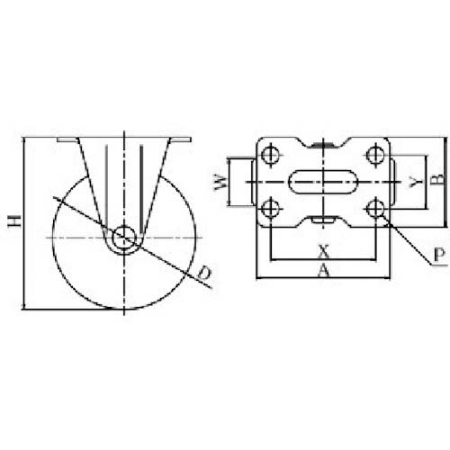 ユーエイ プレート式 固定 キャスター ウレタン 車輪径75mm Gタイプ GR型 取付寸法55×28 GR-75UR