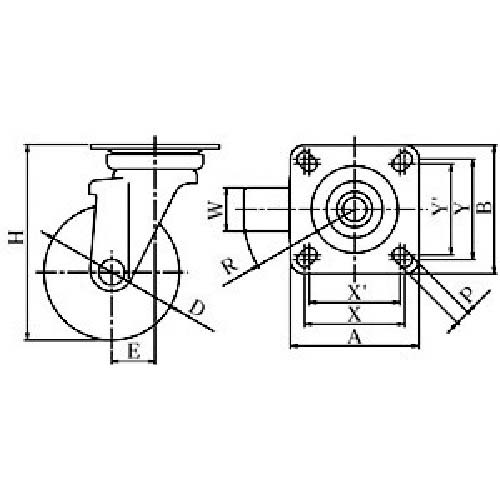 ユーエイ プレート式 自在 キャスター ウレタン 車輪径75mm Jタイプ J型 取付寸法63×63 GUJ-75