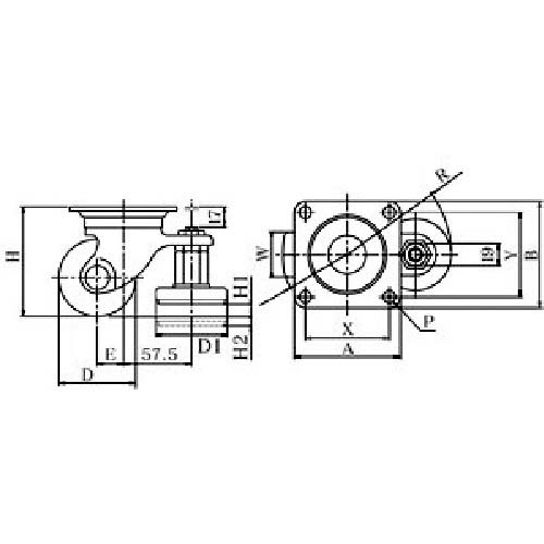 ユーエイ プレート式 自在 アジャスター付キャスター 強化ナイロン 車輪径75mm AFタイプ HG-AF型 取付寸法71×71 HG-75GNB-AF