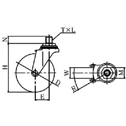 ユーエイ ねじ込み式 自在 キャスター ゴム 車輪径40mm Lタイプ LT型 ネジ寸法UNF1/2×14山数20 LT-40R-UNF1/2-14