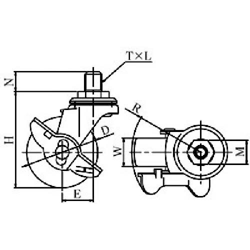 ユーエイ ねじ込み式 自在 キャスター エラストマー 車輪径75mm ストッパー付き Lタイプ LT-S型 ネジ寸法M12×14ピッチ1.25 LT-75ELS-M12-14