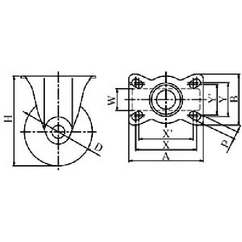 ユーエイ プレート式 固定 キャスター ウレタン 車輪径125mm Jタイプ SK型 取付寸法80×80(75×75) SK-125GU