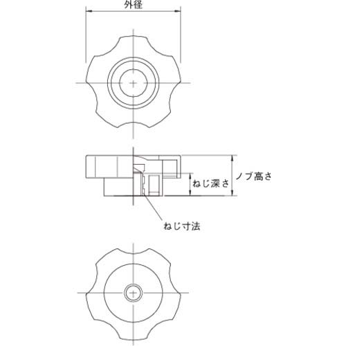 TRUSCO ファイブロブノブナット めねじタイプ φ35 M5 ノブ高さ17 TFKN1