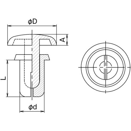 TRUSCO プッシュリベット 板厚0.6〜1.2mm 穴径2.1Φ 長さ2.4 黒 50個入 TPR2024-BK