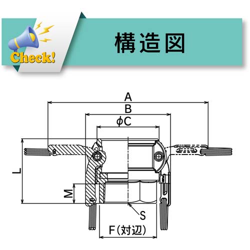TOYOX カムロック ツインロックタイプカプラー メネジ ステンレス 633-DBL 1/2インチ SST 633-DBL-1/2-SST