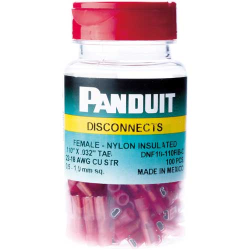PANDUIT 圧着端子 差込型完全絶縁 メス型 AWG22〜18 赤 (100個入) DNF18-250FIB-C