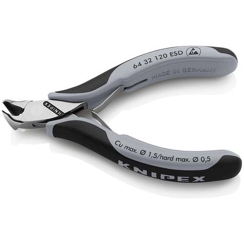KNIPEX エレクトロニクスエンドカッティングニッパー オブリケ(15°傾斜) ESDハンドル(静電気防止) 6432-120ESD