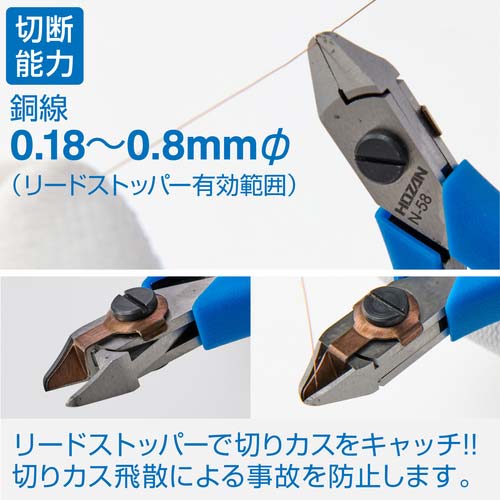 HOZAN 精密ニッパー 105mm リードストッパー付き N-58の通販｜現場市場