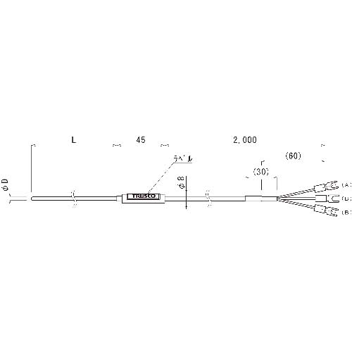 TRUSCO 温度センサー Pt100Ω測温抵抗体 3.2mmX150mm OSPT-32150Y