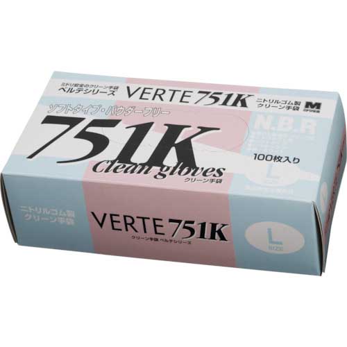 ミドリ安全 ニトリル使い捨て手袋 粉なし 白 L (100枚入) VERTE-751K-L