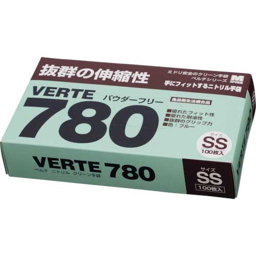 ミドリ安全 ディスポタイプニトリル製ソフト手袋 SSサイズ (100枚入) VERTE-780-N-SS