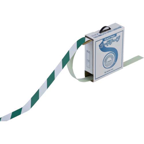 日本緑十字社 ガードテープ(ラインテープ) 白/緑(トラ柄) 25mm幅×100m