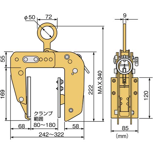 スーパー パネル・梁吊クランプ 超ワイドタイプ クランプ範囲5段階調節 容量:250kg PTC250