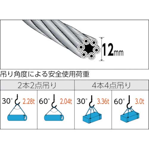 TRUSCO 玉掛けワイヤーロープ 段落し 12mmX1.5m TWD-12S1.5の通販 