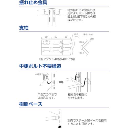 TRUSCO スチールラック 軽量棚 中棚ボルトレス型1200X450X2100 6段 