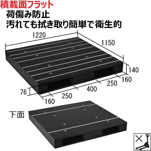 【廃番】NPC プラスチックパレット ZR-115122WE 両面二方差し 黒 ZR-115122WE-BK