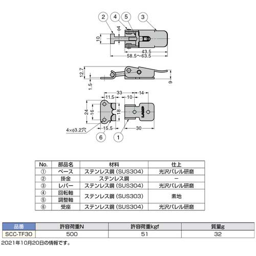 SUGATSUNE (120028716)SCC-TF30ステンレス鋼製小型ファスナー SCC-TF30