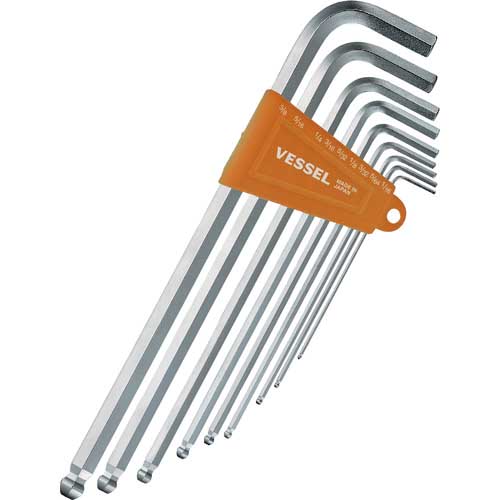 VESSEL 六角棒レンチセット 本締めボールポイントレンチ(ロングタイプ)(インチ)9本組 8309BP-LIN