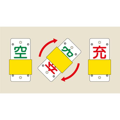 緑十字 高圧ガス関係標識 ボンベ表示札・スライド式(充⇔空) 札-15B 130×60mm エンビ 042115
