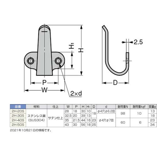 SUGATSUNE (110010142)2H-20S ステンレス鋼製フックハンドル 2H-20S