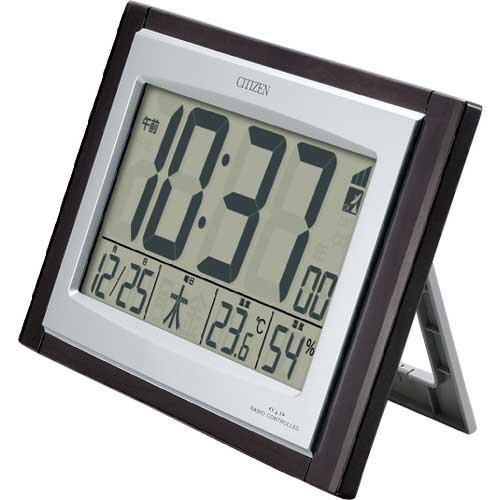 シチズン 電波時計(デジタル表示)(掛置兼用) 温湿度計付き ブラウン 157×240×40mm 8RZ096-023