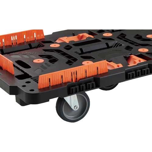 TRUSCO 連結式樹脂製平台車 ビートル 700X450 自在3輪 内2輪ストッパー付 脱着式ハンドル付 柵付 ( 入数 1 ) TRUSCO 連結式樹脂製平台車 ビートル 700X450 自在5輪 BT700J5-E100