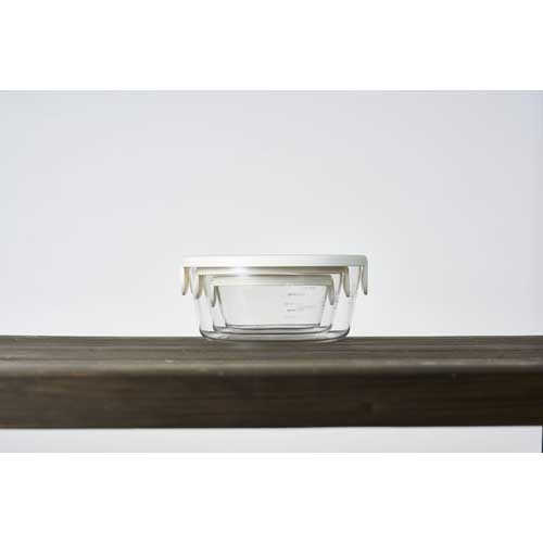 【廃番】HARIO 食品用容器 耐熱ガラス製保存容器丸3個セット(白) 容量:S300、M600、L1200ml SYTN-2518-OW