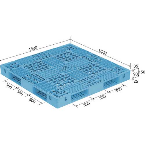サンコー 樹脂パレット(片面四方差し) プラスチックパレット 822503 D4-1515 ライトブルー 間口1500×奥行1500×高さ150mm 82250300BL510