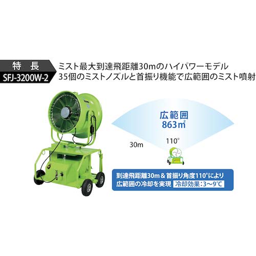 スーパー工業 200Vミスト発生機 SFJ-3200W-2 (3.1kW) 移動式ファンタイプ