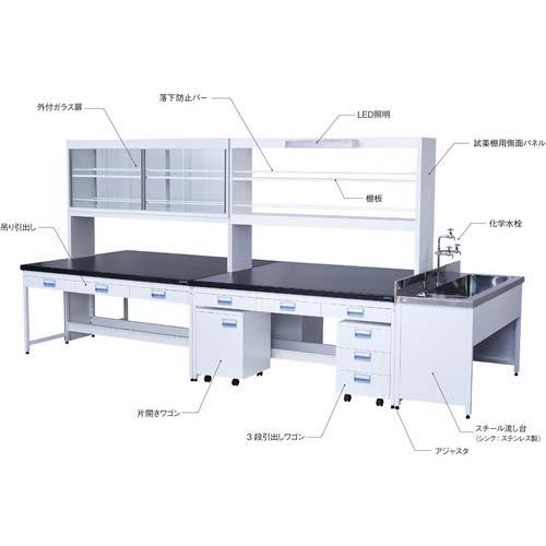 SANSHIN スチール実験台エコプラッテ2 サイド実験台 吊り引出し・試薬棚タイプ W1200 E2B2B4AA1