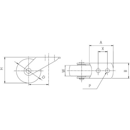 ユーエイ プレート式 固定 キャスター ゴム 車輪径40mm Gタイプ GRE型 取付寸法12×0 GRE-40R