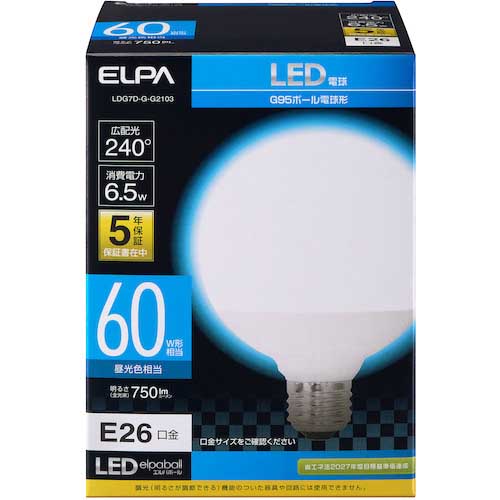 ELPA LED電球 ボール形G95 LDG7D-G-G2103