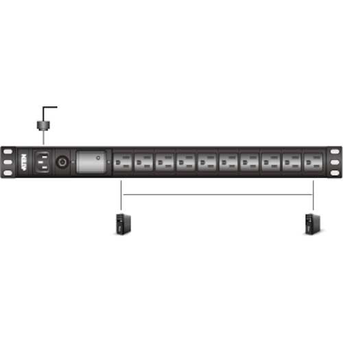 【廃番】ATEN ベーシックPDU/1U/200V/20A/IECタイプ 10ポート/サージ保護回路付き PE0210SB