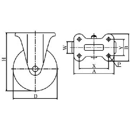 ユーエイ プレート式 固定 キャスター アルティメットウレタン 車輪径200mm PMタイプ PMR型 取付寸法112×63 PMR-200AUU