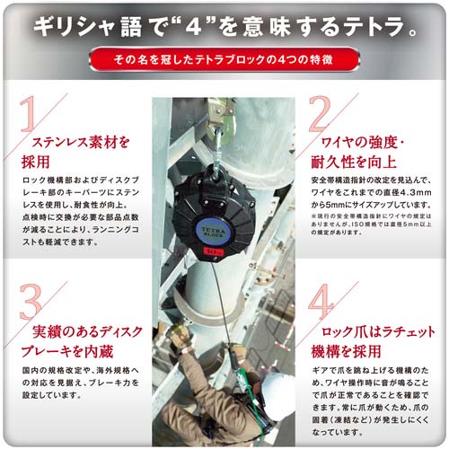 藤井電工 ツヨロン ワイヤロープ巻取式安全ブロック TRB-20 テトラ 