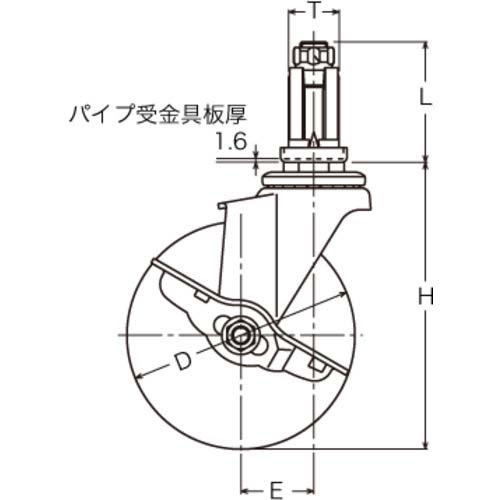 ハンマー パイプ差込み旋回式ゴム車輪 65mm φ22〜24用 ストッパー付 4153EU-R65