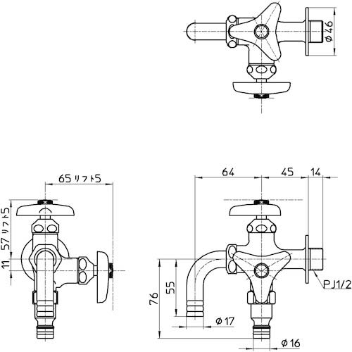 SANEI 散水用二口横水栓 F126V-13