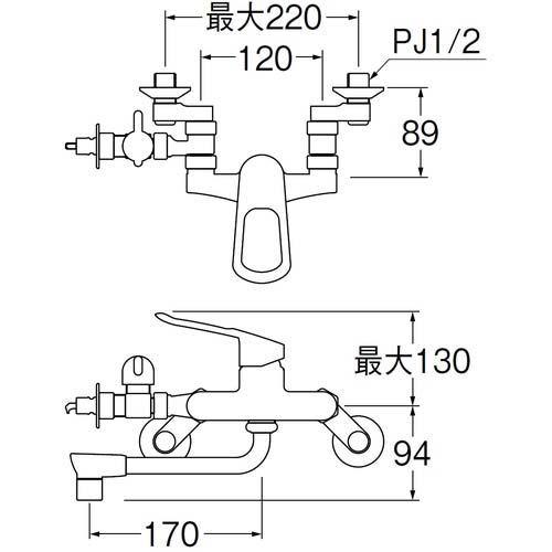 SANEI シングル分岐混合栓 分岐バルブ付き 食洗器接続 エコ パイプの長さ190mm K17111ED-13