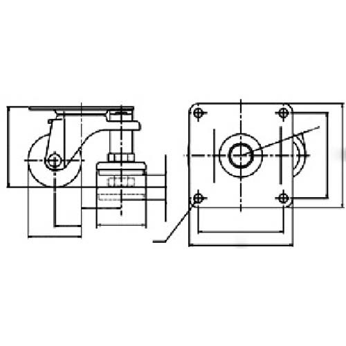 ユーエイ プレート式 自在 アジャスター付キャスター ゴム 車輪径50mm Eタイプ E-AF型 取付寸法56×28 E-50R-AF