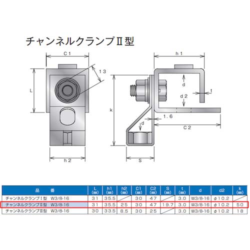 DAIDOHANT チャンネルクランプ (C型鋼) (W)30×(H)30mm 10177057