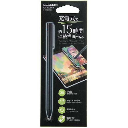 ELECOM タッチペン スタイラス リチウム充電式 汎用 ペン先付属なし ブラック P-TPACST02BK