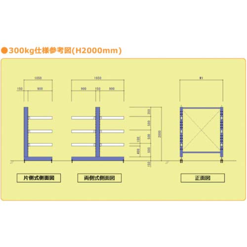 ゴーリキ バーラック 長尺ラック ピッカー300(軽量用) 片側基本 H1500×間口750×奥行955mm 3段(アーム2本) BL30-K157590-2