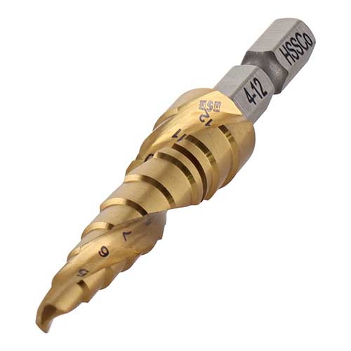 H&H スパイラル式チタンコーティングステップドリル コバルトハイス鋼 9段 4-12mm STP-7