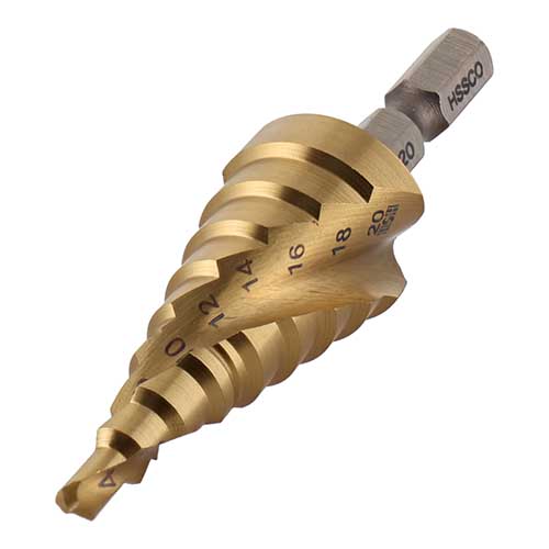 H&H スパイラル式チタンコーティングステップドリル コバルトハイス鋼 9段 4-20mm STP-8