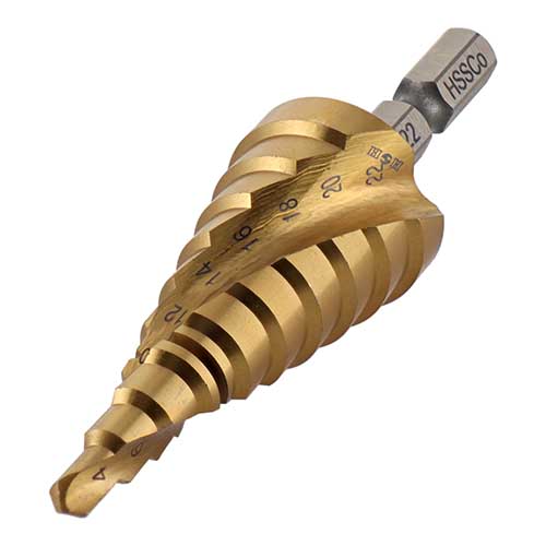 H&H スパイラル式チタンコーティングステップドリル コバルトハイス鋼 10段 4-22mm STP-9