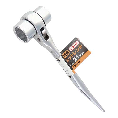 trad シノ付曲両口ラチェットレンチ ショート 19×21mm TRW-1921S