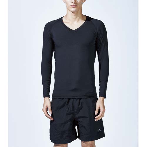 おたふく BT冷感・消臭 パワーストレッチ ロングスリーブ Vネックシャツ ブラック S JW-639