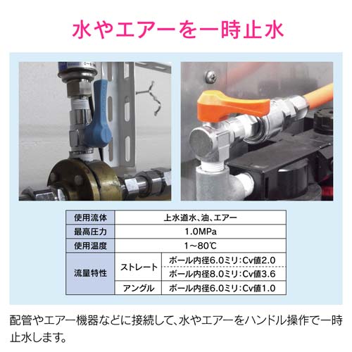 ガオナ ミニボールバルブ ホースニップル R1/8×6.0ミリ 水・エアー・油用 小型 GA-JM086